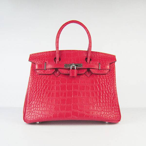 Hermes Birkin 30cm 6088 Red Alligator Leather With Silver Hardware