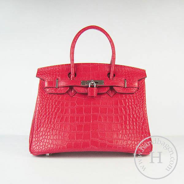 Hermes Birkin 30cm 6088 Red Alligator Leather With Silver Hardware - Click Image to Close