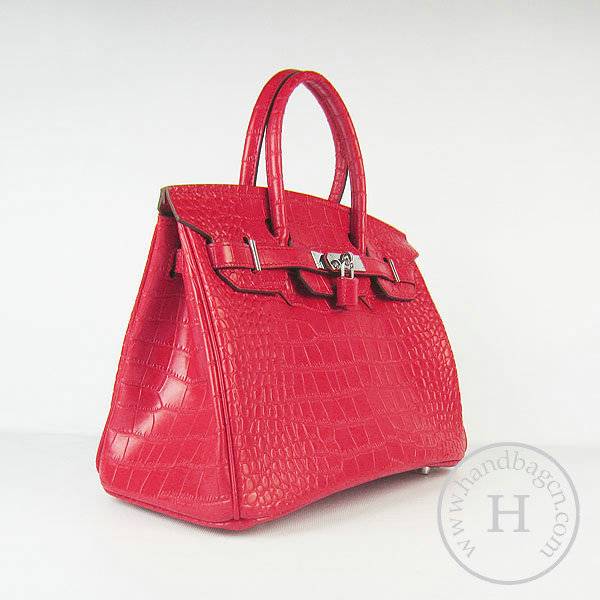 Hermes Birkin 30cm 6088 Red Alligator Leather With Silver Hardware - Click Image to Close