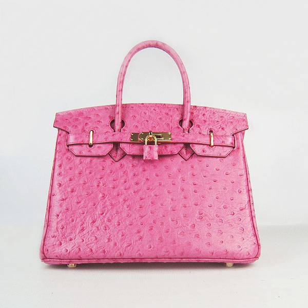 Hermes Birkin 30cm 6088 Rose Red Ostrich Leather With Gold Hardware - Click Image to Close