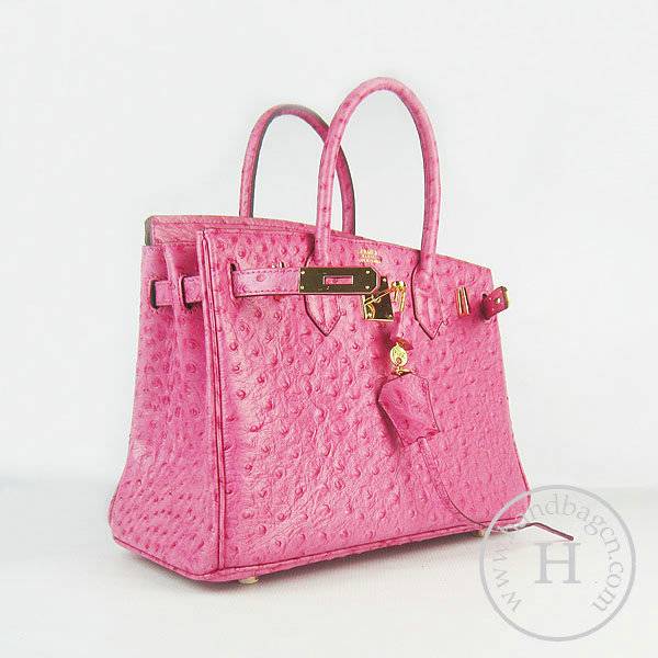 Hermes Birkin 30cm 6088 Rose Red Ostrich Leather With Gold Hardware - Click Image to Close