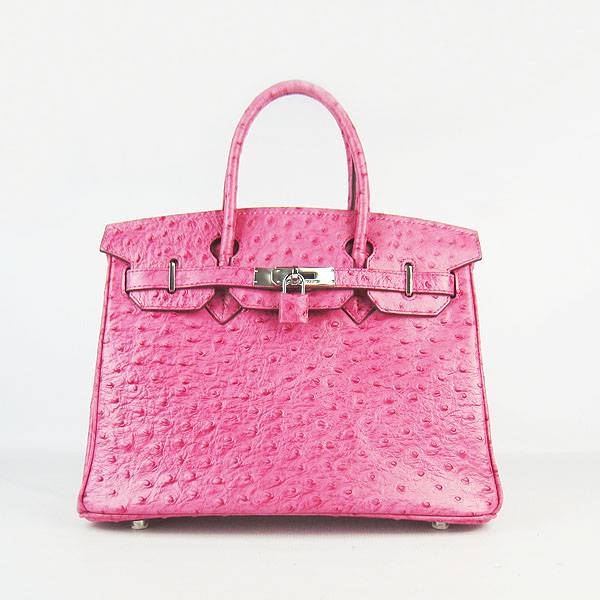 Hermes Birkin 30cm 6088 Rose Red Ostrich Leather With Silver Hardware