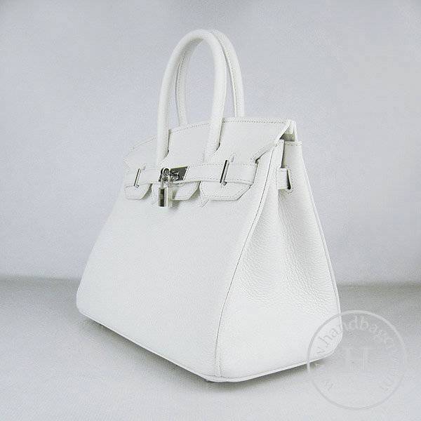 Hermes Birkin 30cm 6088 White Calfskin Leather With Silver Hardware - Click Image to Close