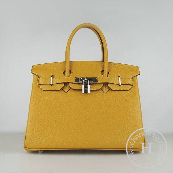 Hermes Birkin 30cm 6088 Yellow Calfskin Leather With Silver Hardware
