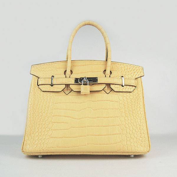 Hermes Birkin 30cm 6088 Yellow Alligator Leather With Silver Hardware - Click Image to Close