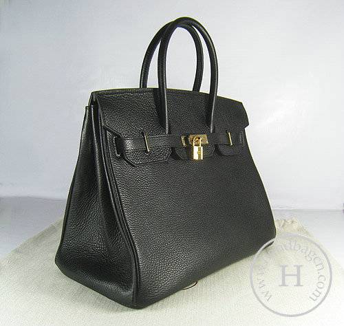 Hermes Birkin 35cm 6089 Black Calfskin Leather With Gold Hardware - Click Image to Close