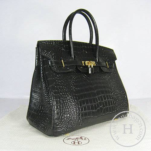 Hermes Birkin 35cm 6089 Black Alligator Leather With Gold Hardware