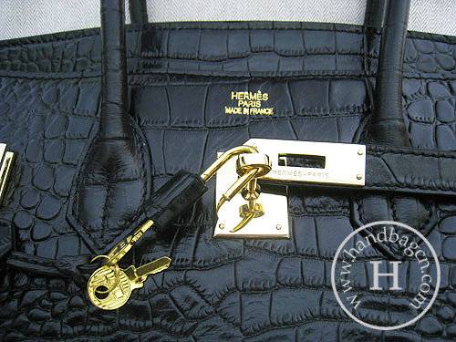 Hermes Birkin 35cm 6089 Black Alligator Leather With Gold Hardware - Click Image to Close