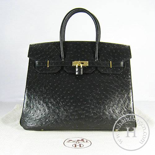 Hermes Birkin 35cm 6089 Black Ostrich Leather With Gold Hardware