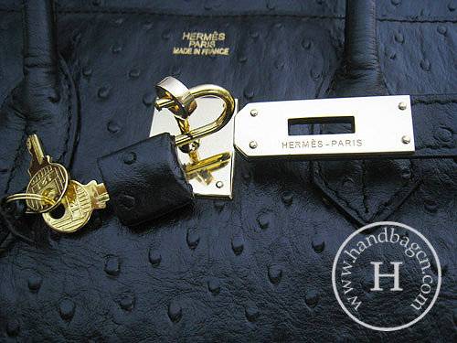 Hermes Birkin 35cm 6089 Black Ostrich Leather With Gold Hardware - Click Image to Close