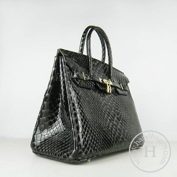 Hermes Birkin 35cm 6089 Black Fish Leather With Gold Hardware - Click Image to Close