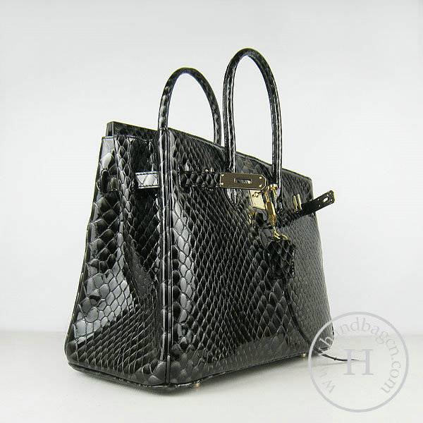 Hermes Birkin 35cm 6089 Black Fish Leather With Gold Hardware - Click Image to Close