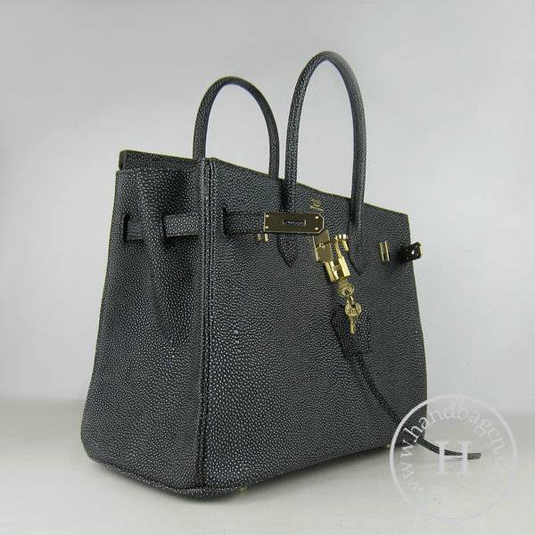 Hermes Birkin 35cm 6089 Black Pearl Leather With Gold Hardware - Click Image to Close