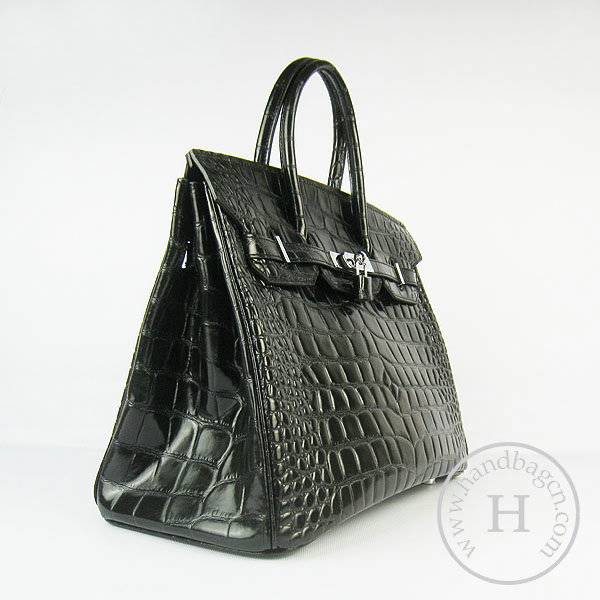 Hermes Birkin 35cm 6089 Black Big Alligator Leather With Silver Hardware - Click Image to Close