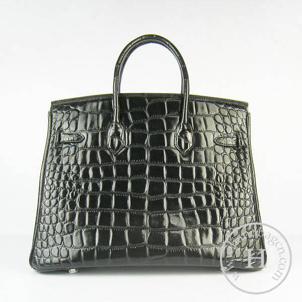 Hermes Birkin 35cm 6089 Black Big Alligator Leather With Silver Hardware
