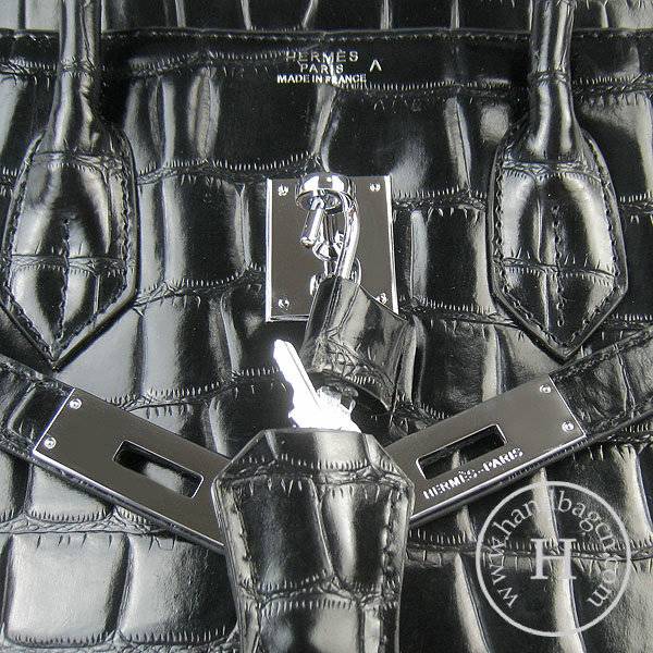 Hermes Birkin 35cm 6089 Black Big Alligator Leather With Silver Hardware