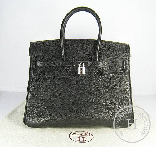 Hermes Birkin 35cm 6089 Black Calfskin Leather With Silver Hardware - Click Image to Close