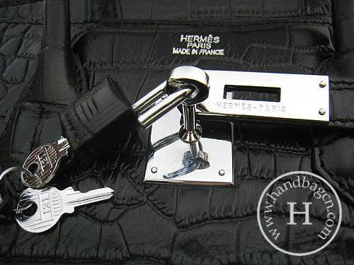 Hermes Birkin 35cm 6089 Black Alligator Leather With Silver Hardware - Click Image to Close