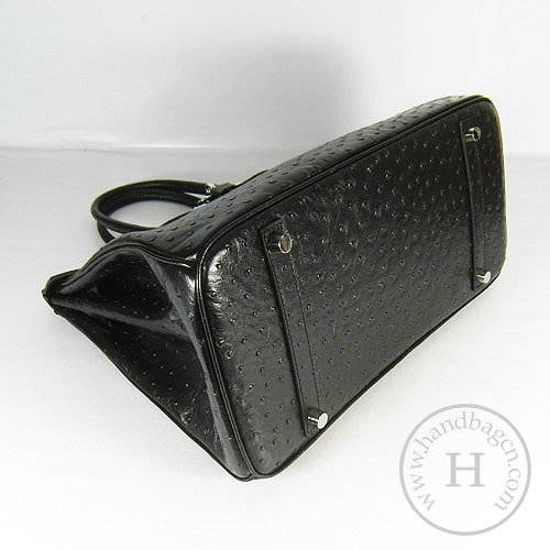 Hermes Birkin 35cm 6089 Black Ostrich Leather With Silver Hardware