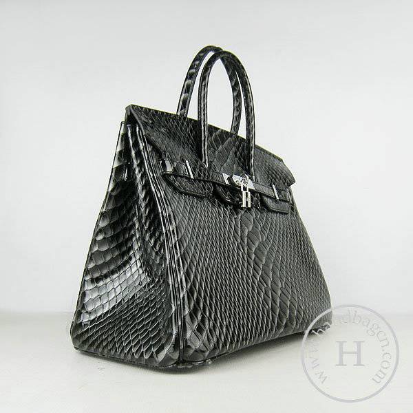Hermes Birkin 35cm 6089 Black Fish Leather With Silver Hardware - Click Image to Close