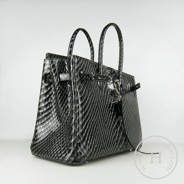 Hermes Birkin 35cm 6089 Black Fish Leather With Silver Hardware - Click Image to Close