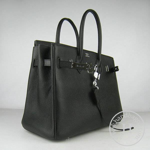 Hermes Birkin 35cm 6089 Black Cow Leather With Silver Hardware - Click Image to Close