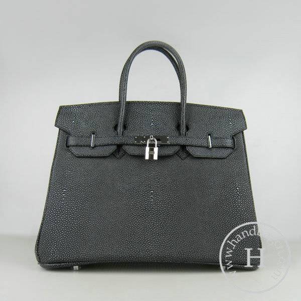Hermes Birkin 35cm 6089 Black Pearl Leather With Silver Hardware