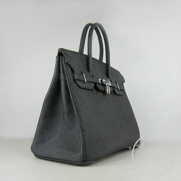 Hermes Birkin 35cm 6089 Black Pearl Leather With Silver Hardware - Click Image to Close
