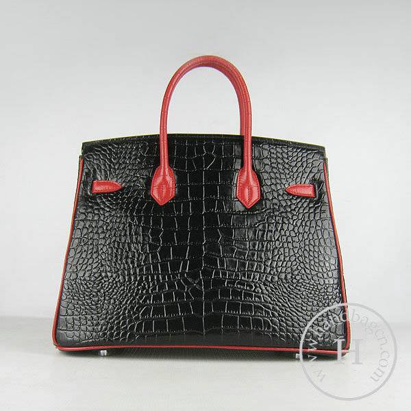 Hermes Birkin 35cm 6089 Black Mix Alligator Leather With Silver Hardware - Click Image to Close