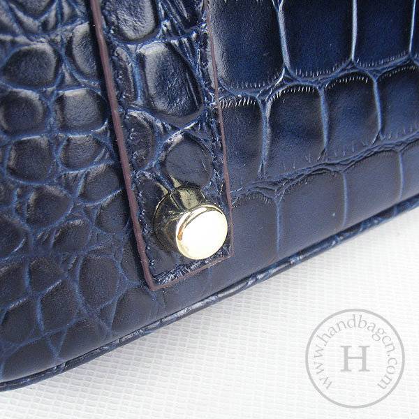 Hermes Birkin 35cm 6089 Dark Blue Big Alligator Leather With Gold Hardware - Click Image to Close