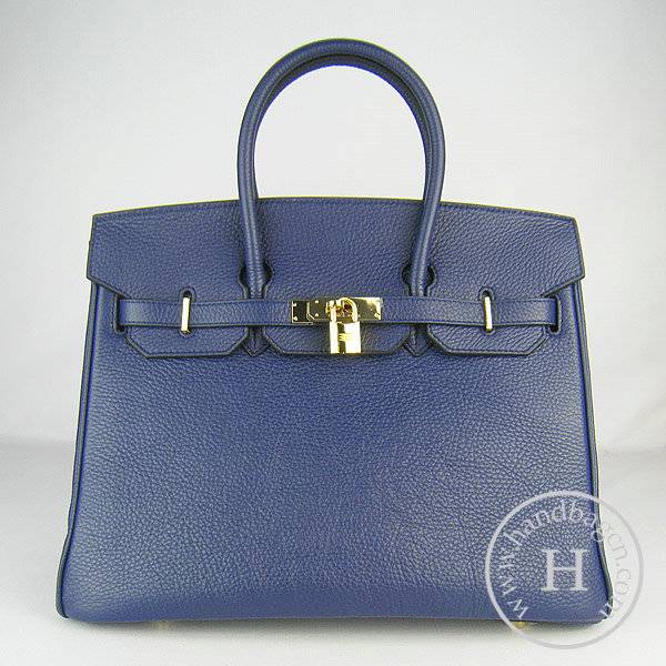 Hermes Birkin 35cm 6089 Dark Blue Calfskin Leather With Gold Hardware