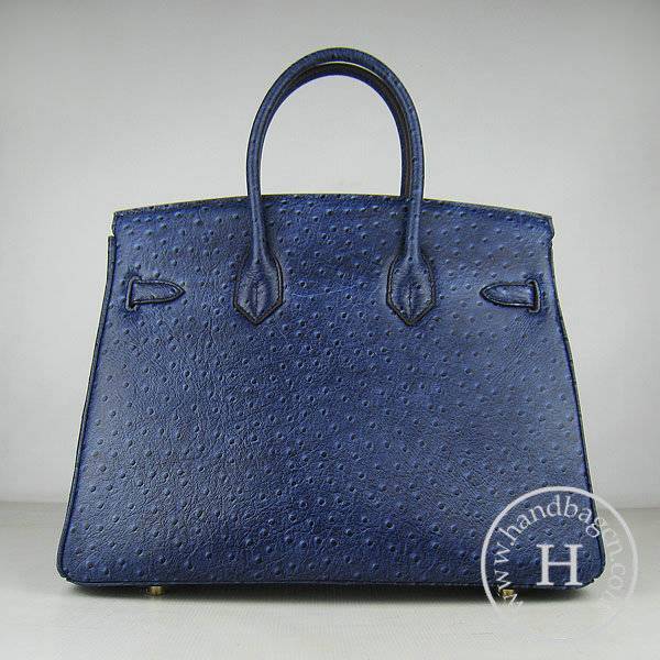 Hermes Birkin 35cm 6089 Dark Blue Ostrich Leather With Gold Hardware - Click Image to Close