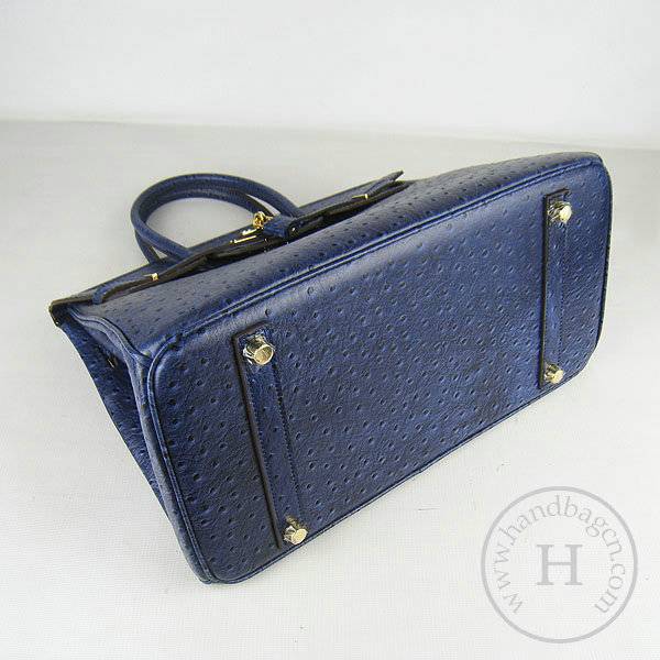 Hermes Birkin 35cm 6089 Dark Blue Ostrich Leather With Gold Hardware