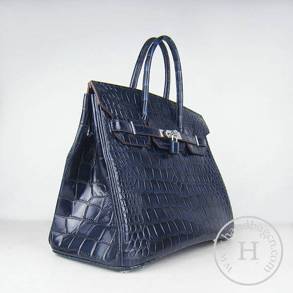 Hermes Birkin 35cm 6089 Dark Blue Big Alligator Leather With Silver Hardware