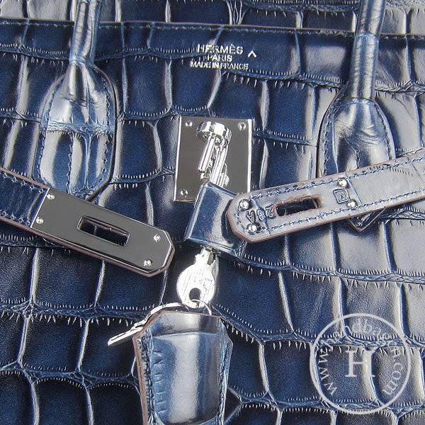Hermes Birkin 35cm 6089 Dark Blue Big Alligator Leather With Silver Hardware
