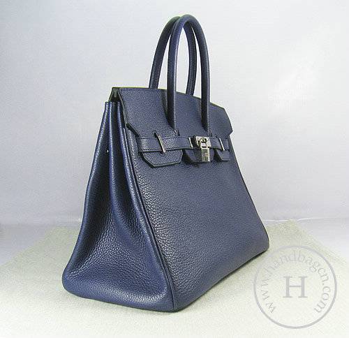 Hermes Birkin 35cm 6089 Dark Blue Calfskin Leather With Silver Hardware