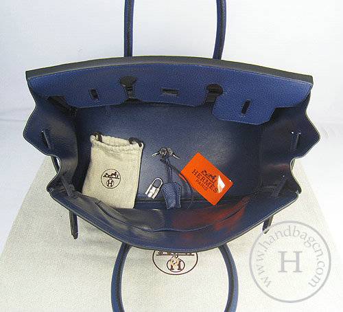 Hermes Birkin 35cm 6089 Dark Blue Calfskin Leather With Silver Hardware
