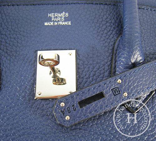 Hermes Birkin 35cm 6089 Dark Blue Calfskin Leather With Silver Hardware - Click Image to Close