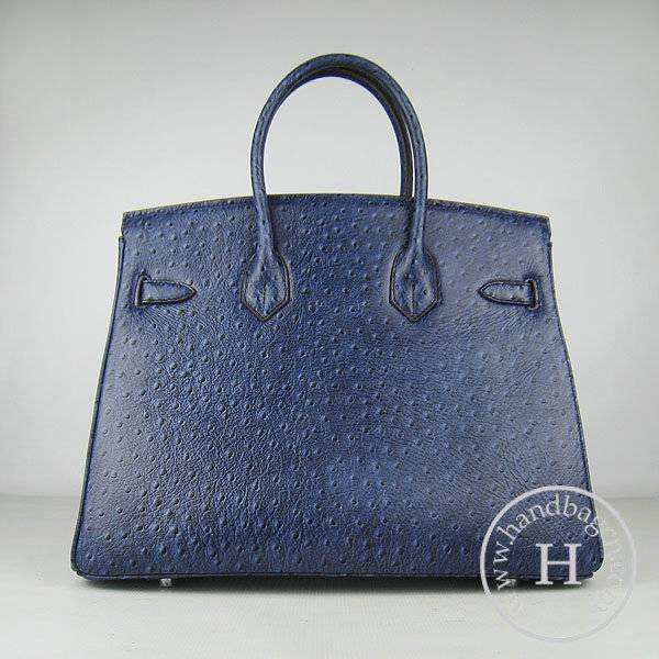 Hermes Birkin 35cm 6089 Dark Blue Ostrich Leather With Silver Hardware
