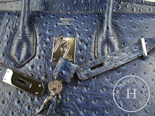 Hermes Birkin 35cm 6089 Dark Blue Ostrich Leather With Silver Hardware - Click Image to Close