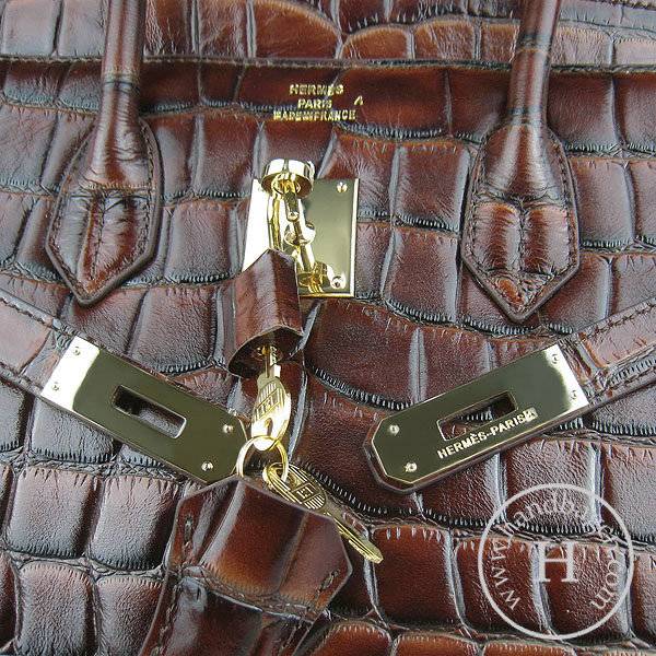 Hermes Birkin 35cm 6089 Dark Coffee Big Alligator Leather With Gold Hardware
