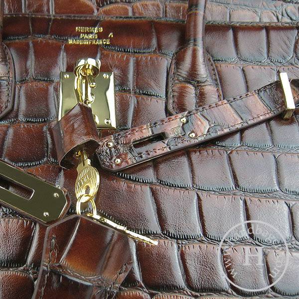 Hermes Birkin 35cm 6089 Dark Coffee Big Alligator Leather With Gold Hardware - Click Image to Close