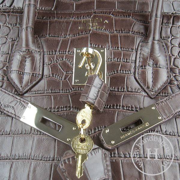 Hermes Birkin 35cm 6089 Dark Coffee Alligator Leather With Gold Hardware - Click Image to Close