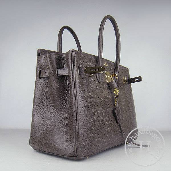 Hermes Birkin 35cm 6089 Dark Coffee Ostrich Leather With Gold Hardware - Click Image to Close