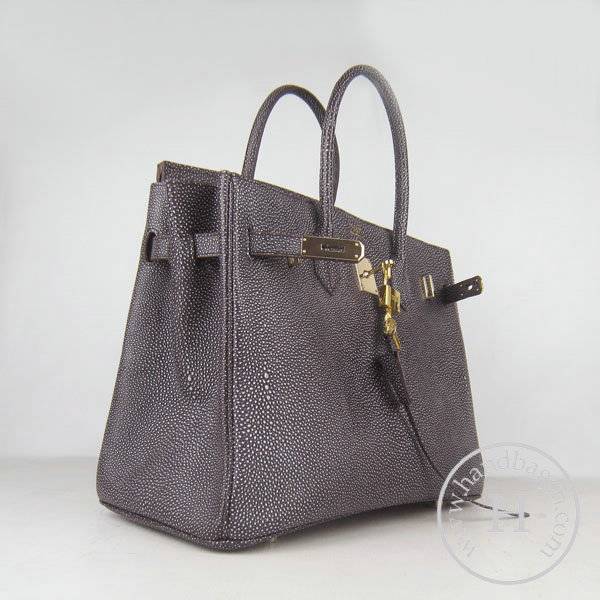 Hermes Birkin 35cm 6089 Dark Coffee Pearl Leather With Gold Hardware - Click Image to Close