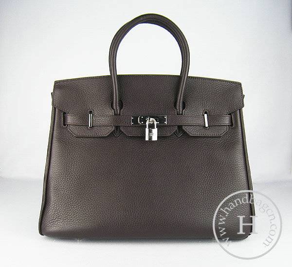 Hermes Birkin 35cm 6089 Dark Coffee Calfskin Leather With Silver Hardware - Click Image to Close