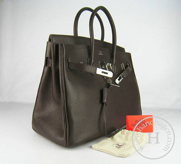 Hermes Birkin 35cm 6089 Dark Coffee Calfskin Leather With Silver Hardware - Click Image to Close