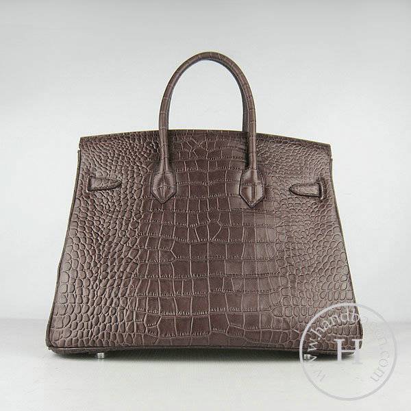Hermes Birkin 35cm 6089 Dark Coffee Alligator Leather With Silver Hardware - Click Image to Close