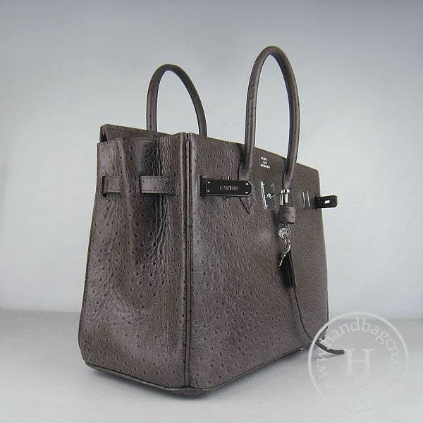 Hermes Birkin 35cm 6089 Dark Coffee Ostrich Leather With Silver Hardware - Click Image to Close