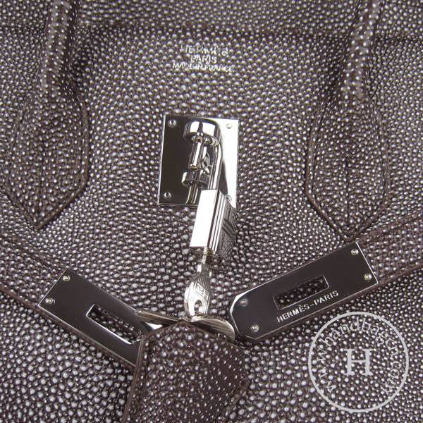 Hermes Birkin 35cm 6089 Dark Coffee Pearl Leather With Silver Hardware - Click Image to Close